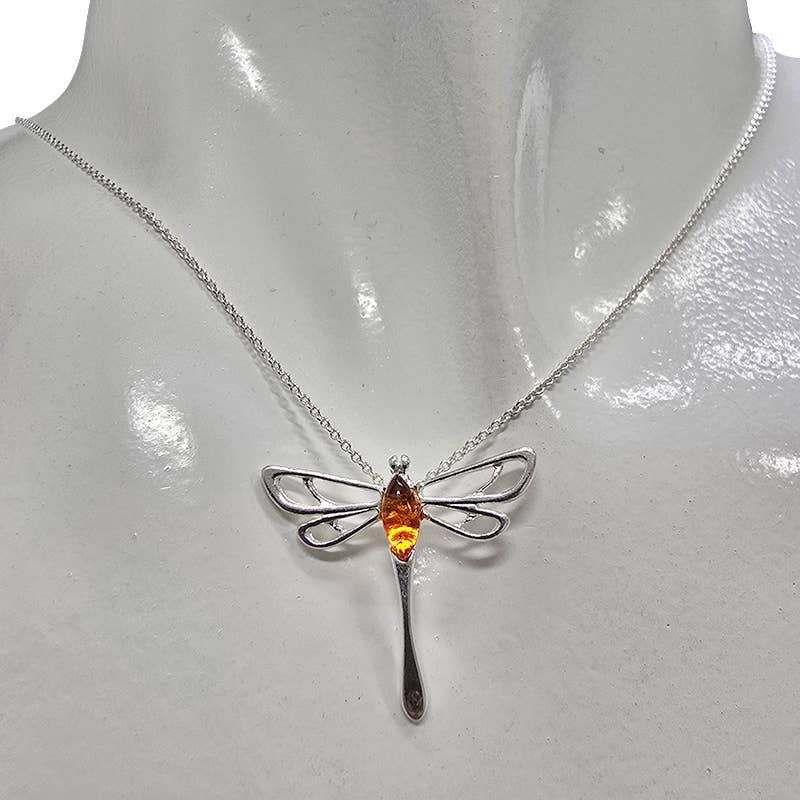 Amber Sterling Silver Dragonfly Pendant