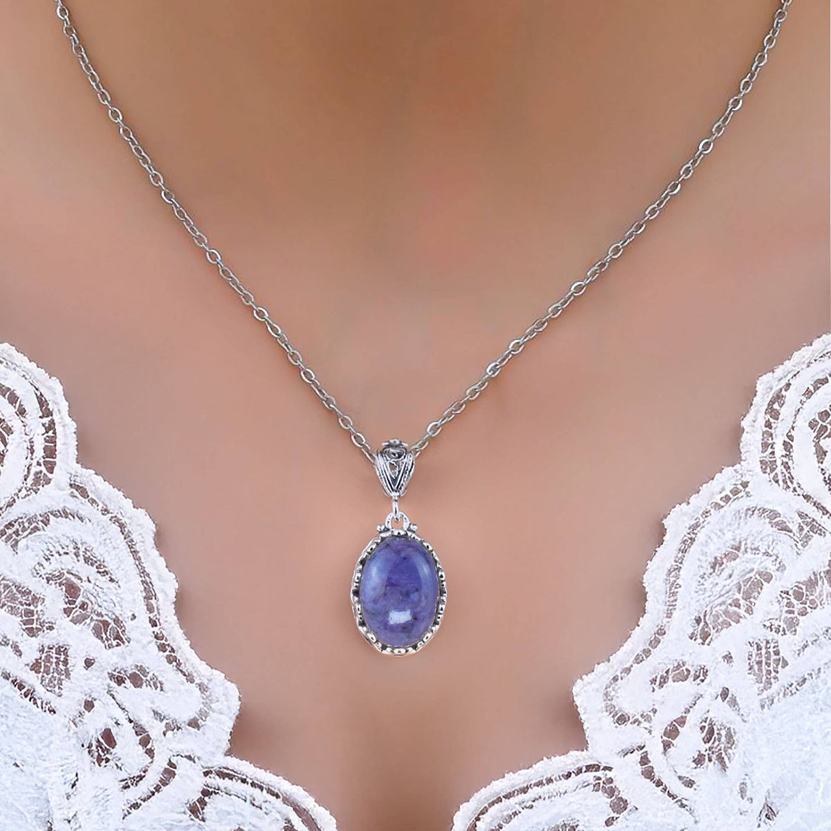925 Silver Filigree Crown Charoite Gemstone Woman Pendant