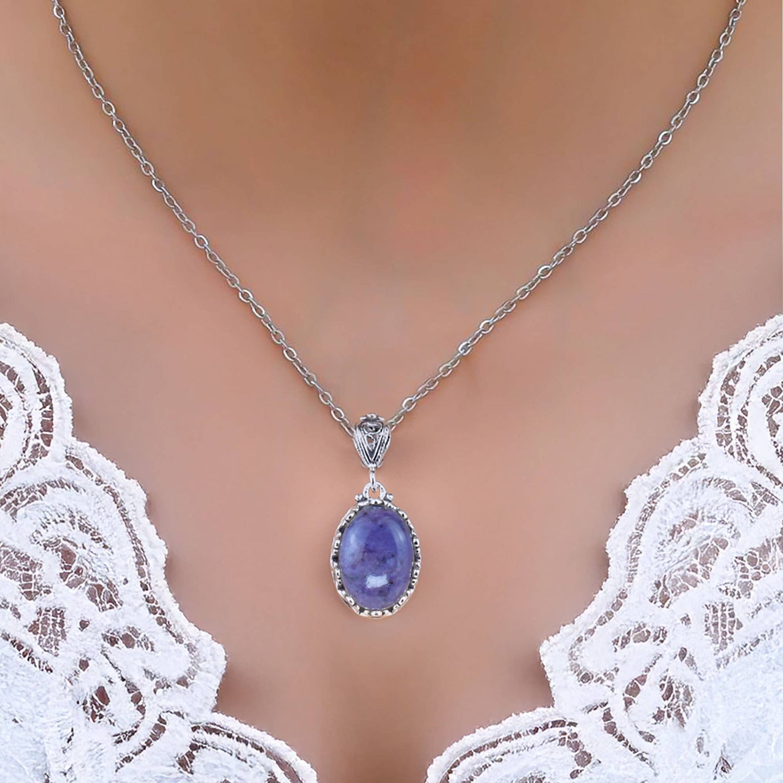 925 Silver Filigree Crown Charoite Gemstone Woman Pendant