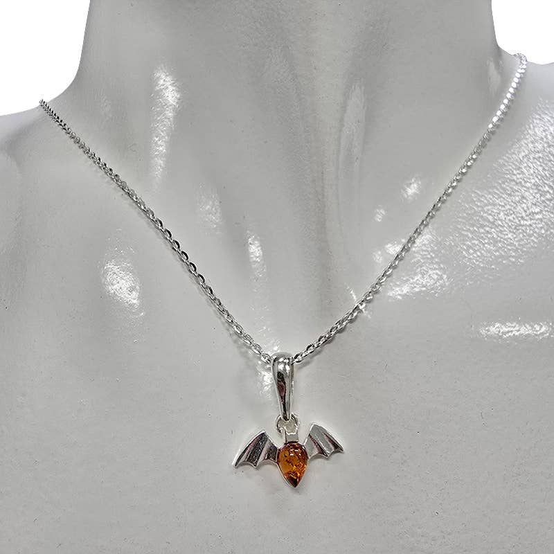 Amber Sterling Silver Bat Pendant