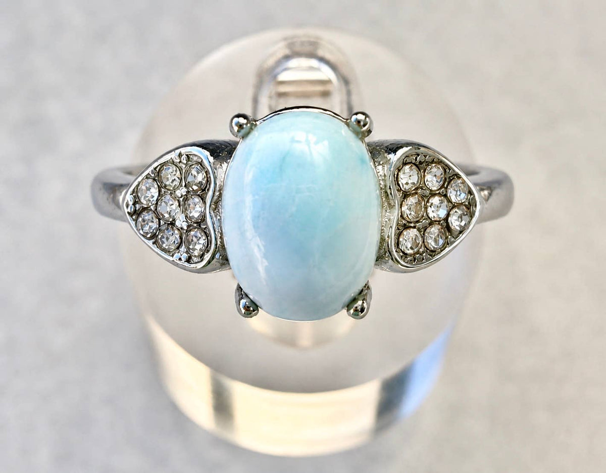 Natural Larimar Stainless Steel Ring 6x8mm