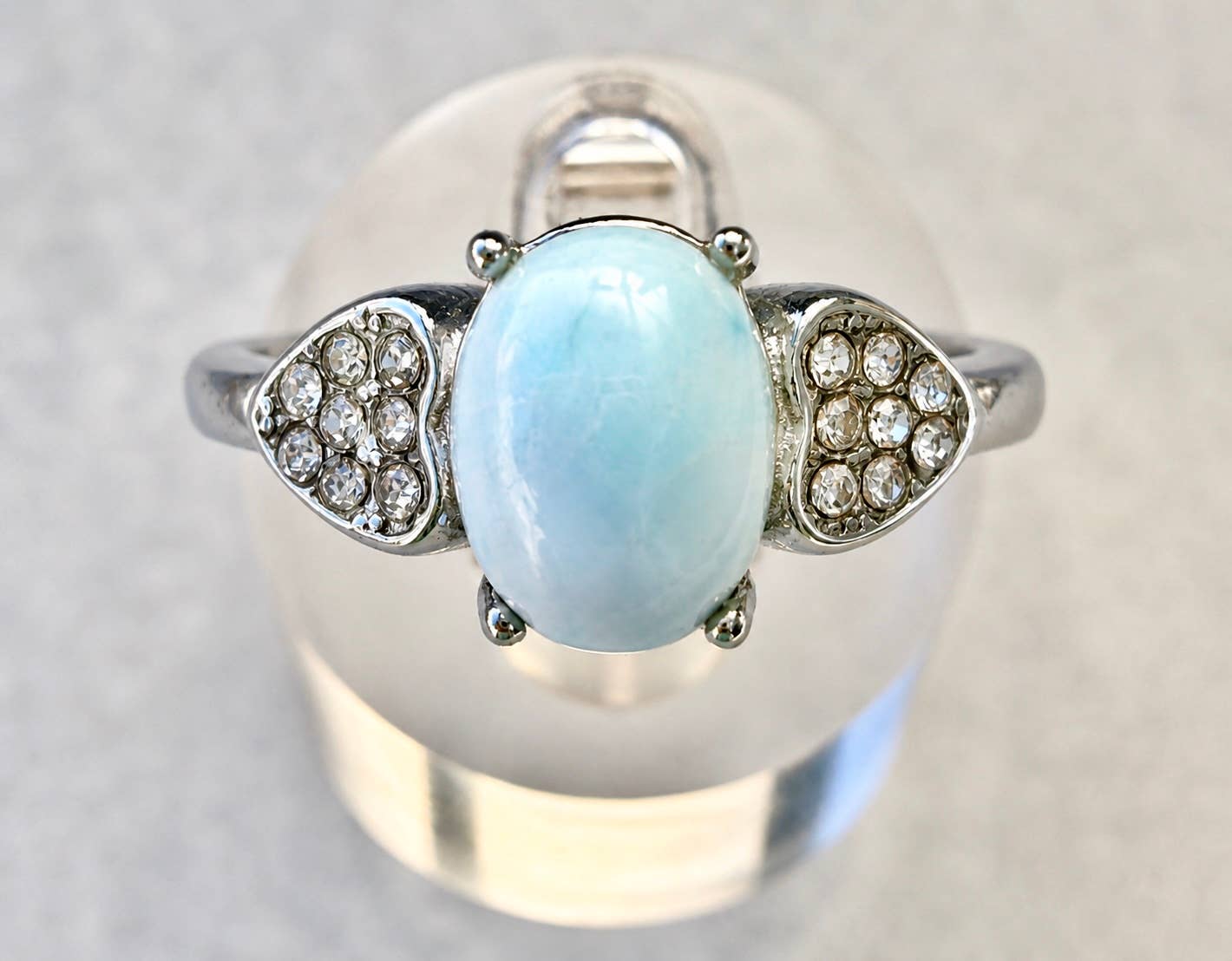 Natural Larimar Stainless Steel Ring 6x8mm