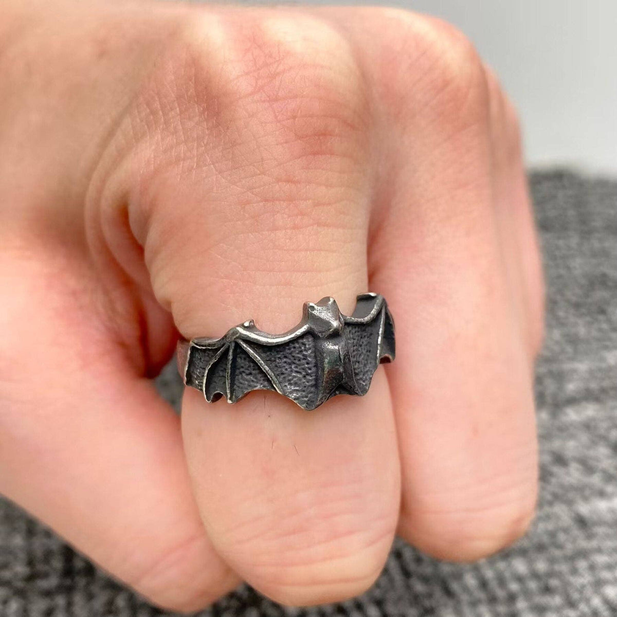 Bat Blackened Stainless Steel Ring