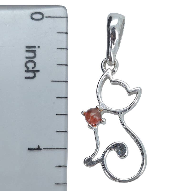 Cognac Amber Silver Cat Pendant
