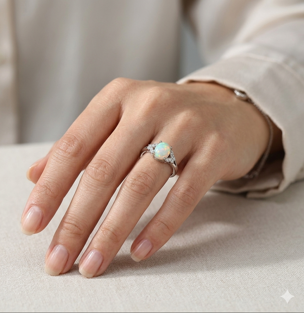 Natural Opal Stainless Steel Rings 7x9mm