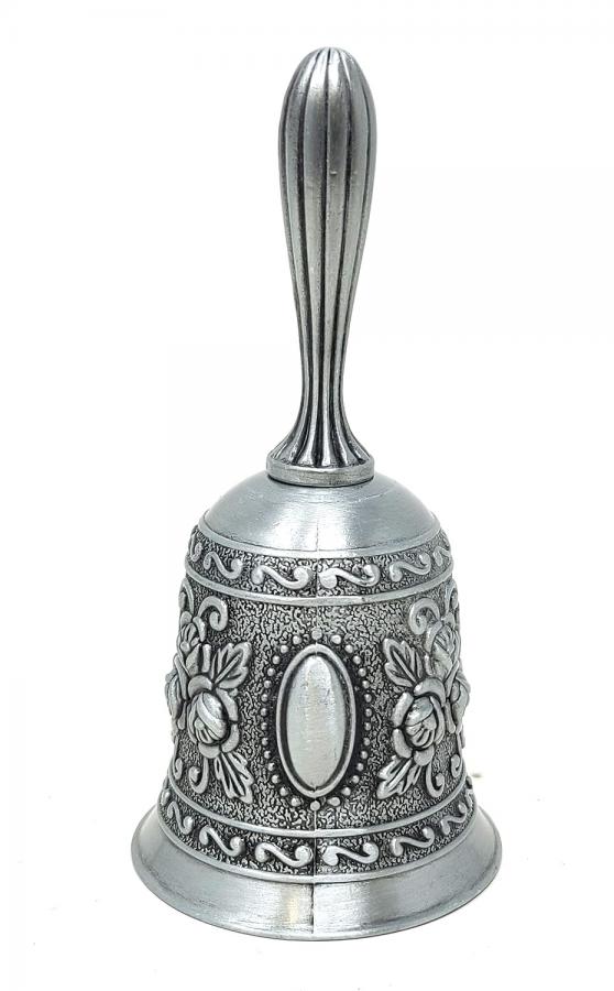 Floral Design Altar Bell Pewter-Tone 4.5"H x 2"W