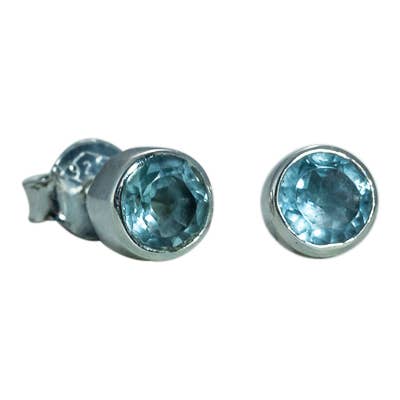 Celestina Small Blue Topaz Post Earrings Sterling