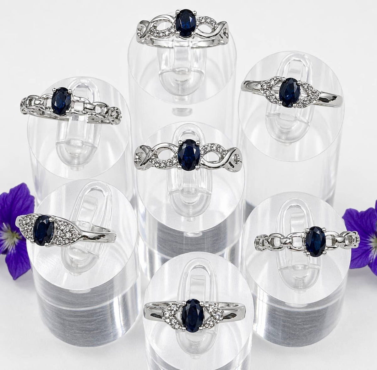 Faceted Natural Sapphire Stainless Steel Rings 4x6mm