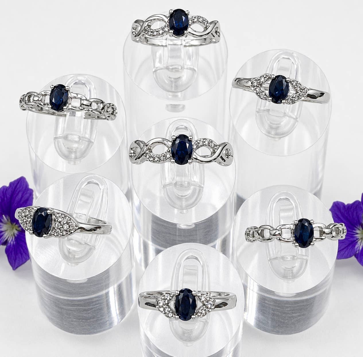 Faceted Natural Sapphire Stainless Steel Rings 4x6mm