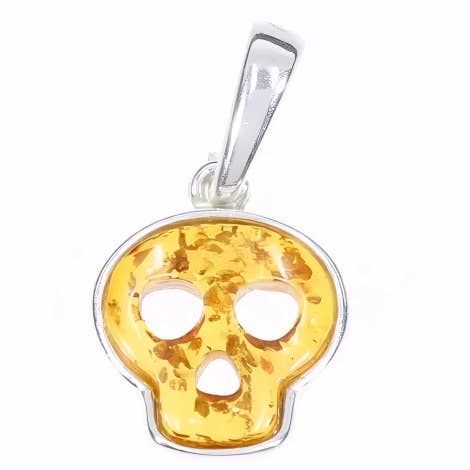 Skull Cognac Amber Sterling Silver Pendant