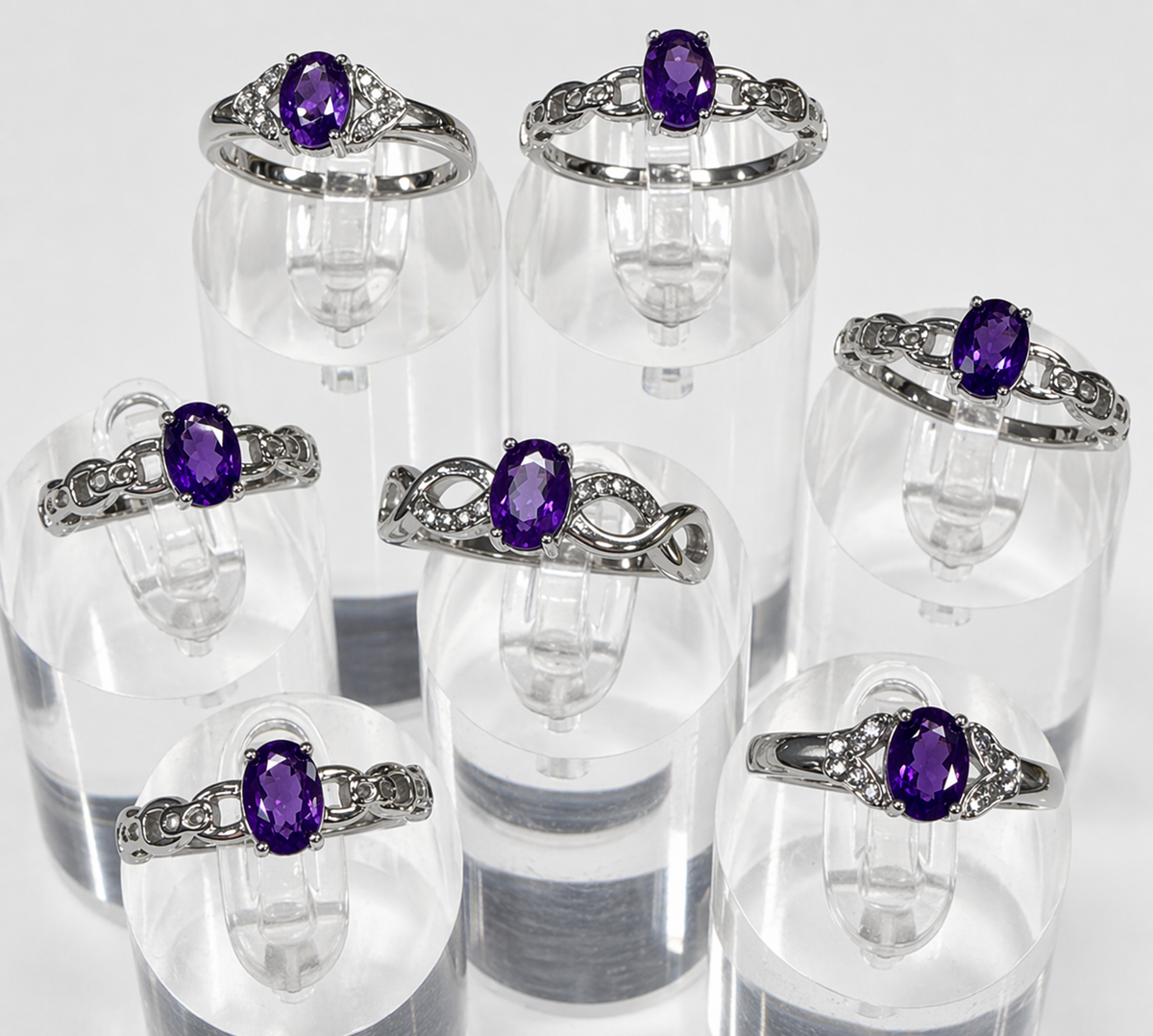 Faceted Natural Amethyst Stainless Steel Rings 5x7mm