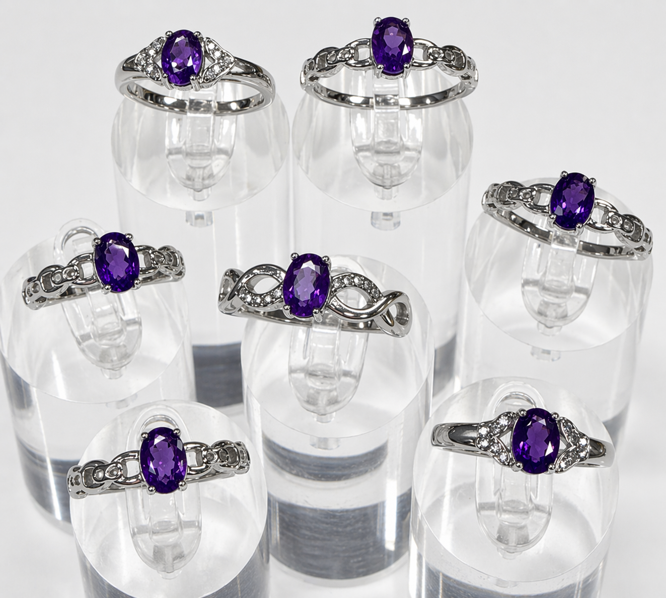 Faceted Natural Amethyst Stainless Steel Rings 5x7mm