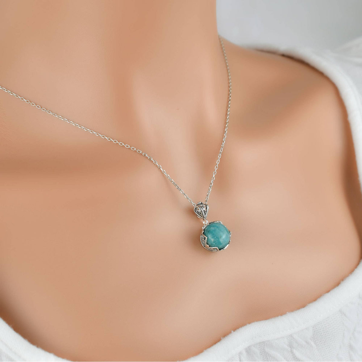 Amazonite Gemstone Sterling Silver Women`s Pendant