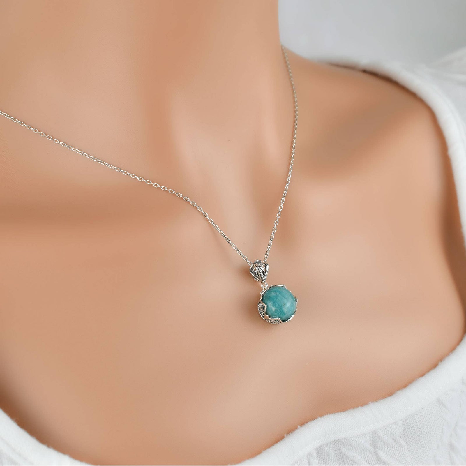 Amazonite Gemstone Sterling Silver Women`s Pendant