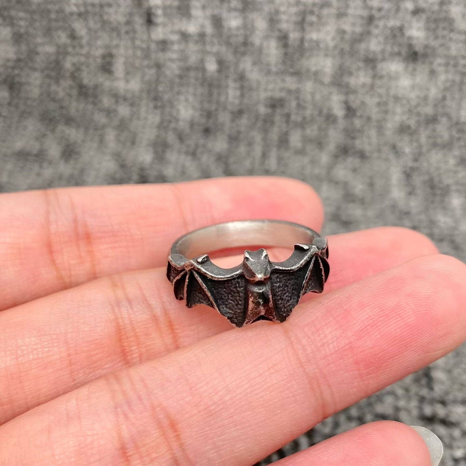 Bat Blackened Stainless Steel Ring