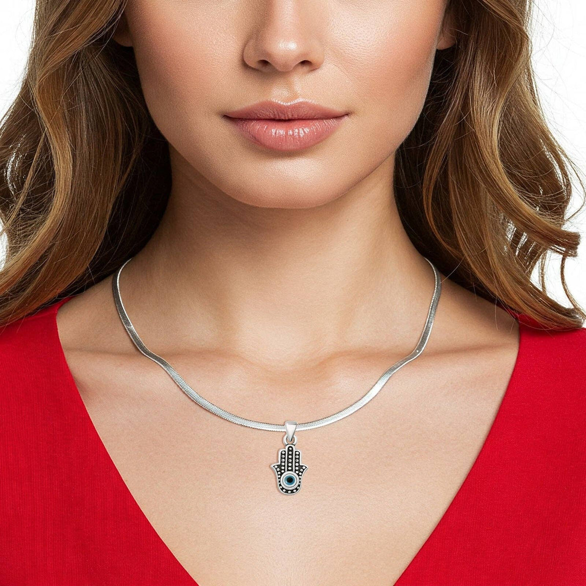 Hand Of Hamsa & Evil Eye Oxidized Pendant