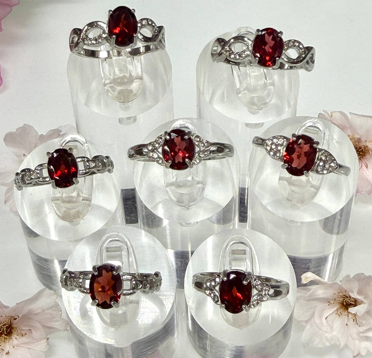 Faceted Natural Garnet Stainless Steel Rings 6x8mm