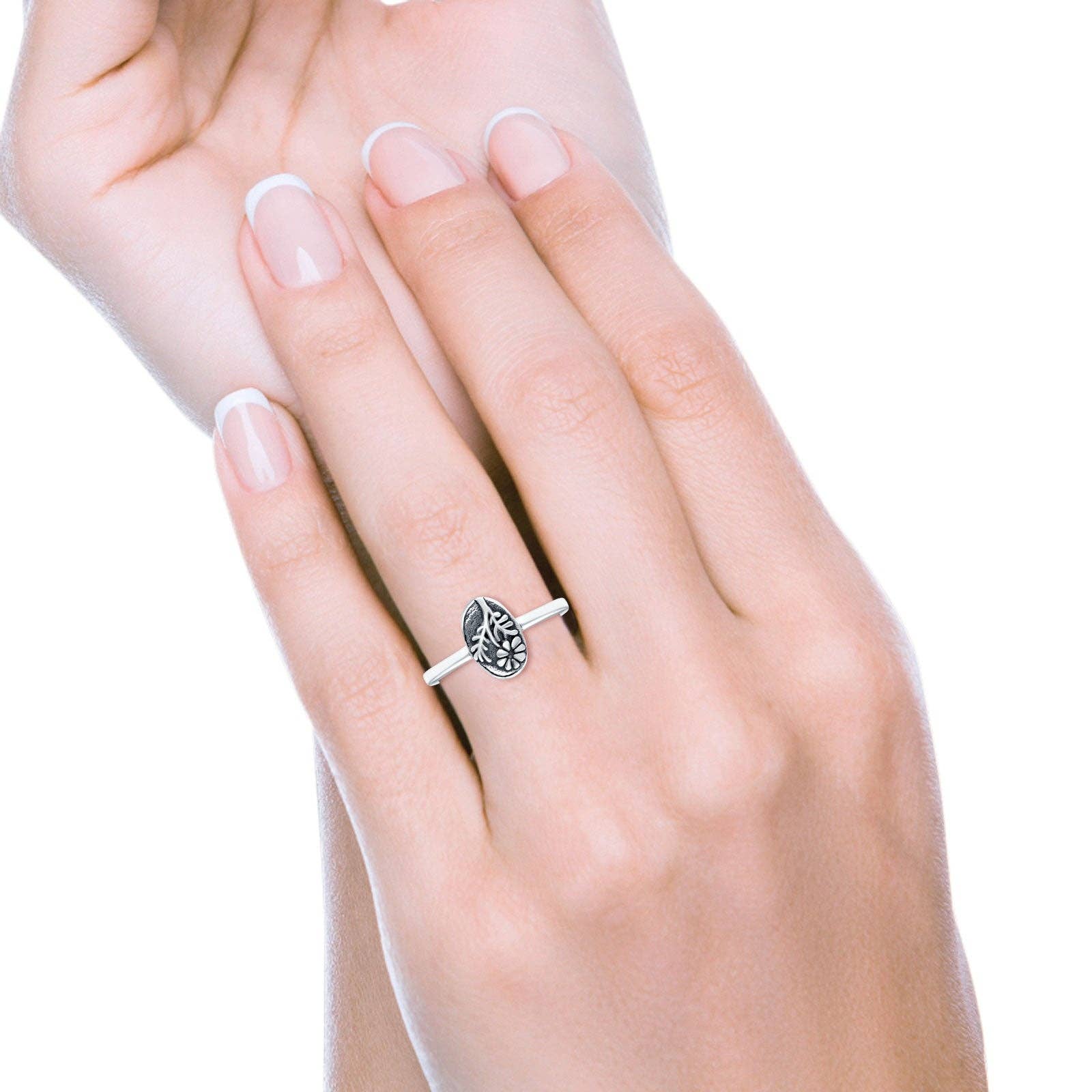 Flowers Oxidized Band Sterling Silver Ring