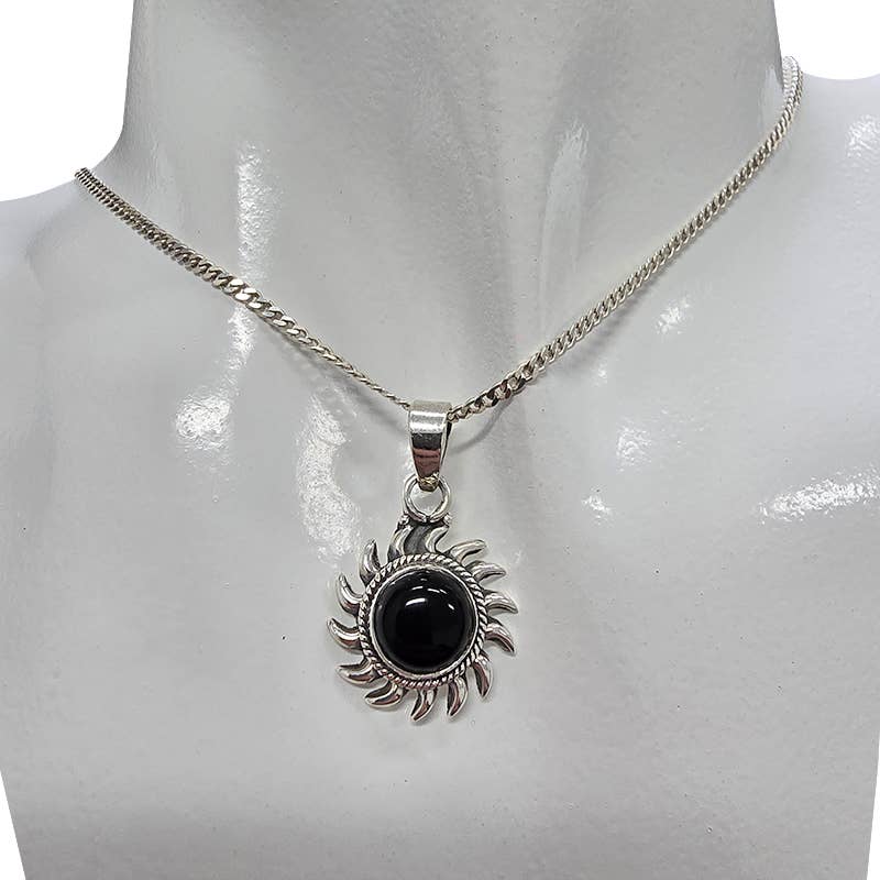 Black Onyx Sterling Silver Sun Pendant