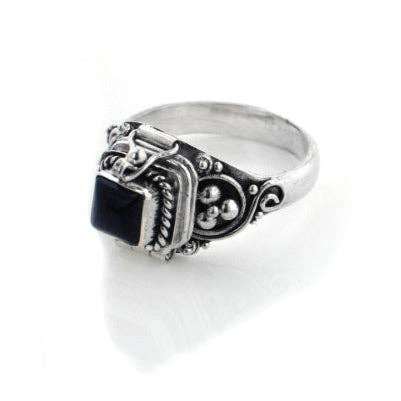 Sterling Silver Square Gemstone Poison Box Locket Ring