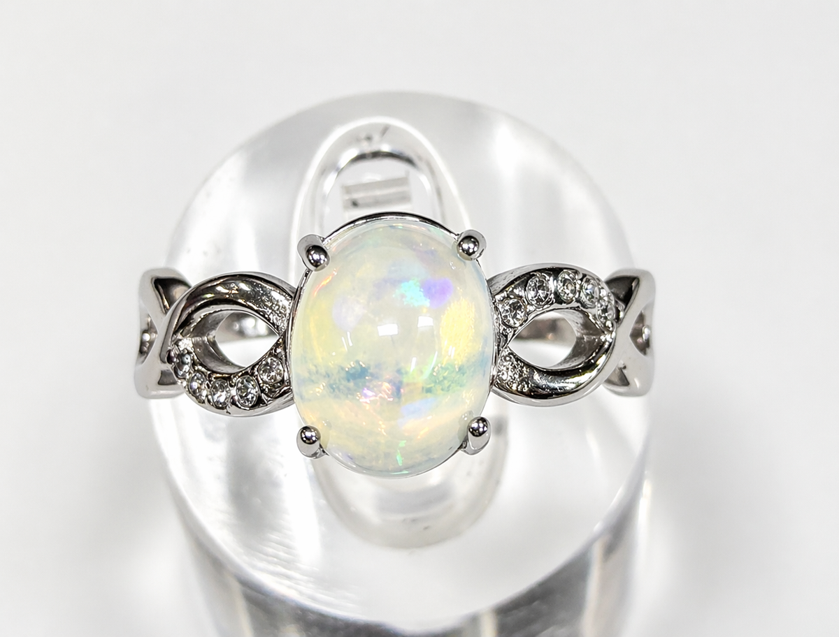 Natural Opal Stainless Steel Rings 7x9mm