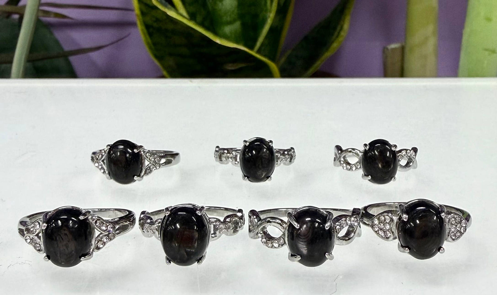Natural Hyperthene Stainless Steel Rings 8x10mm