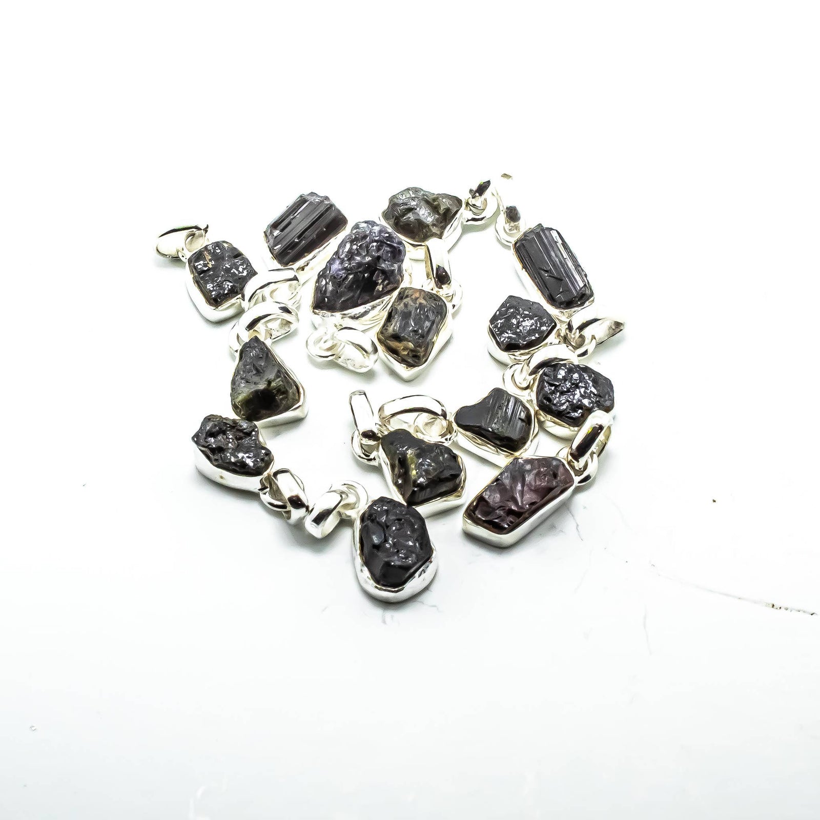 Black Tourmaline Freeform Sterling Silver Pendant
