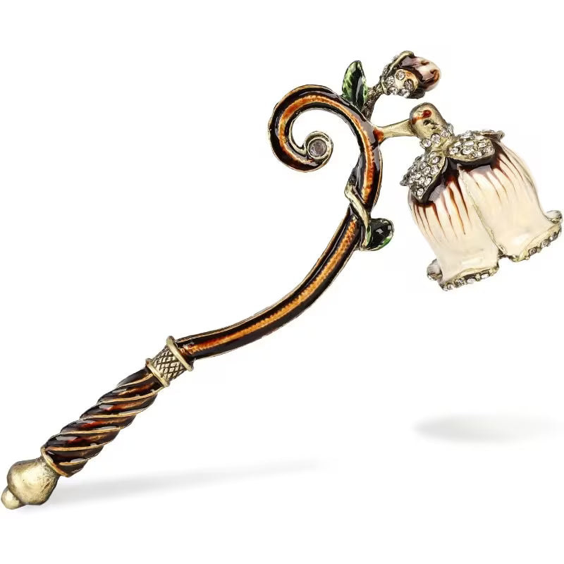 Ornate Brass Candle Snuffer - White Flower