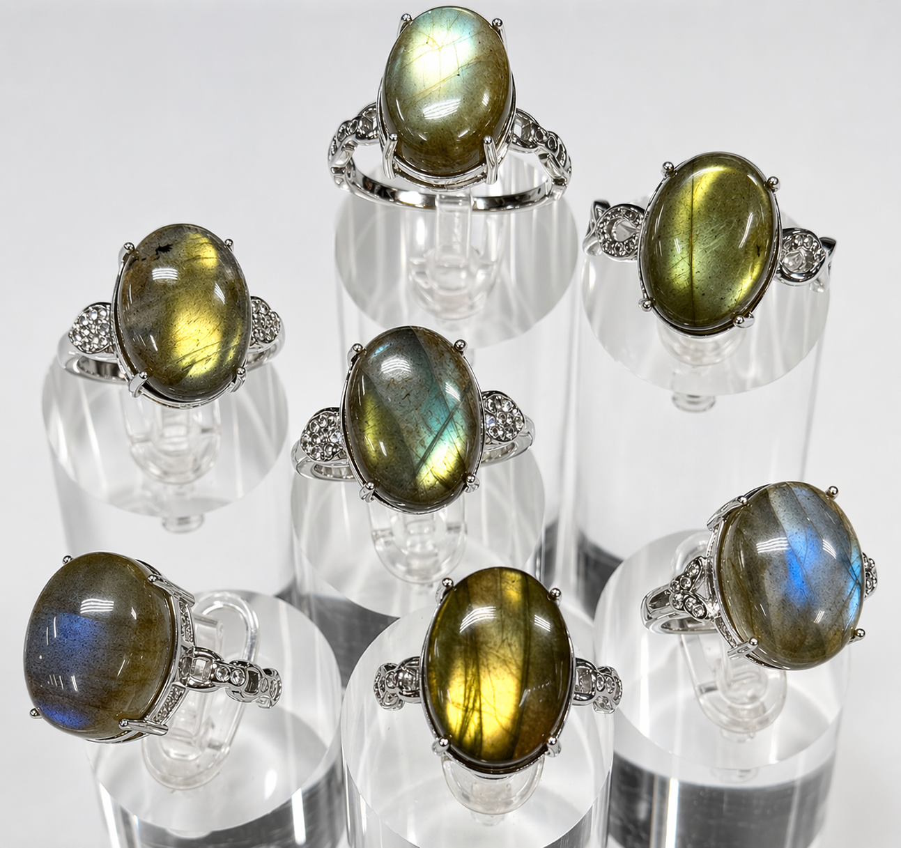 Natural Labradorite Stainless Steel Rings 12x16mm