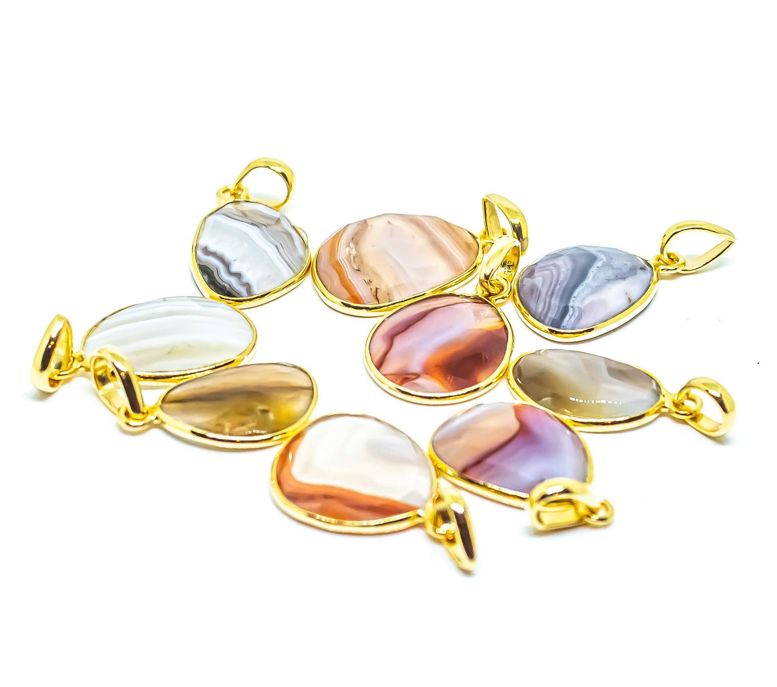 Agate Sterling Silver 18K Micron Abstract Pendant