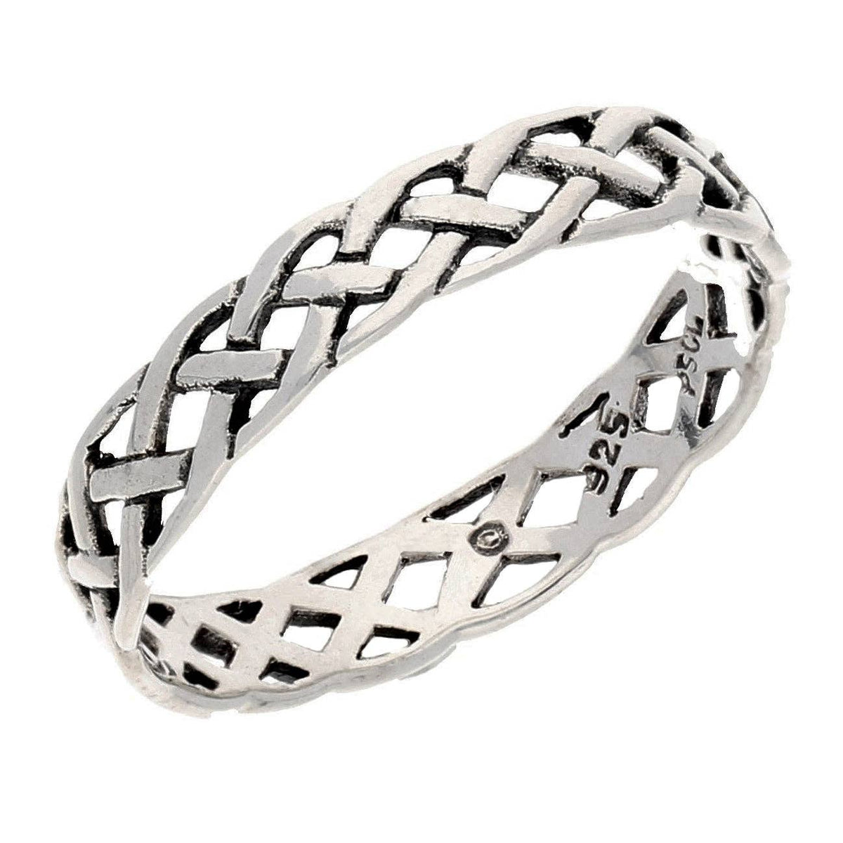 Narrow 4mm Neverending Celtic Knot Sterling Silver Band Ring