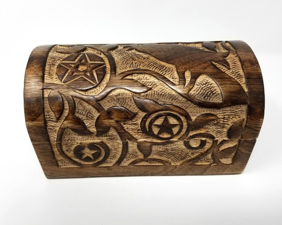 Raven and Pentagram Carved Chest