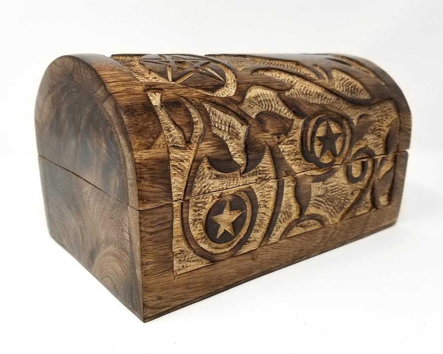 Raven and Pentagram Carved Chest