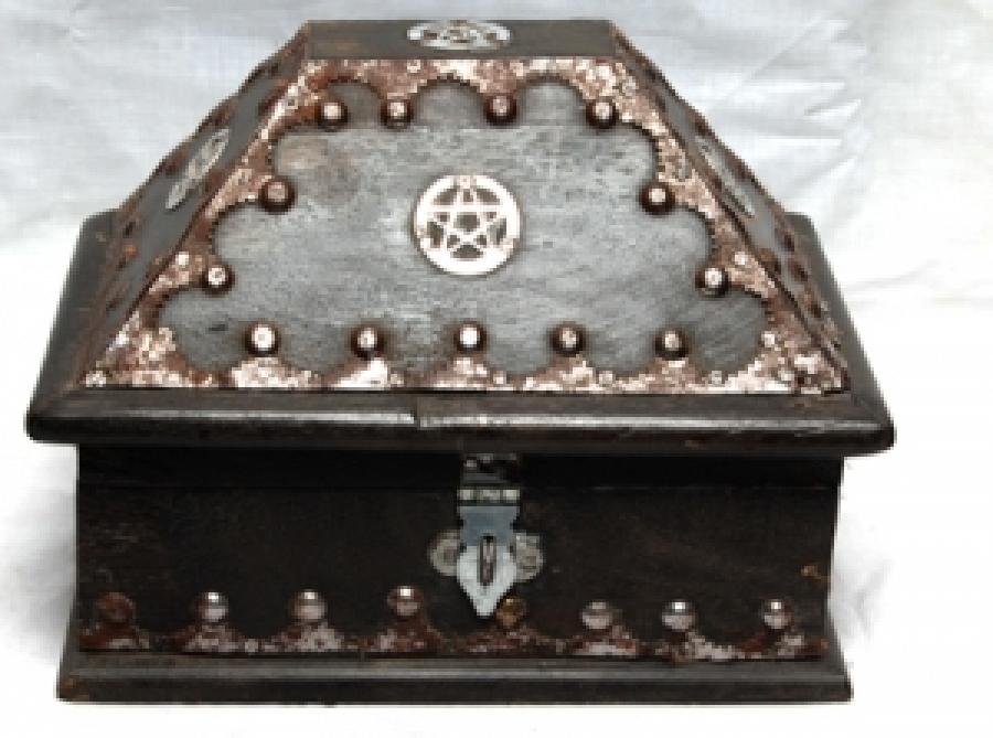 Pentagram Inlaid Wood Box-Chest Black