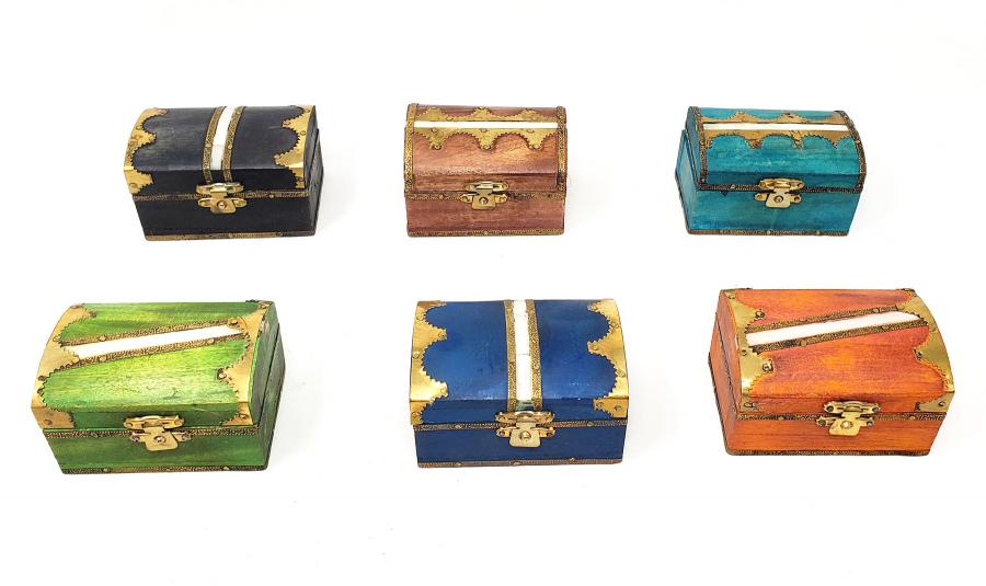 Colored Brass Inlaid Wooden Chest Storage Box