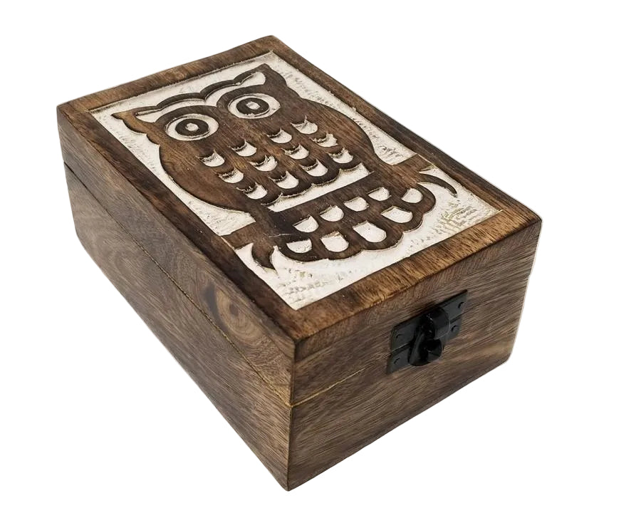 Carved Owl Wooden Box 4x6