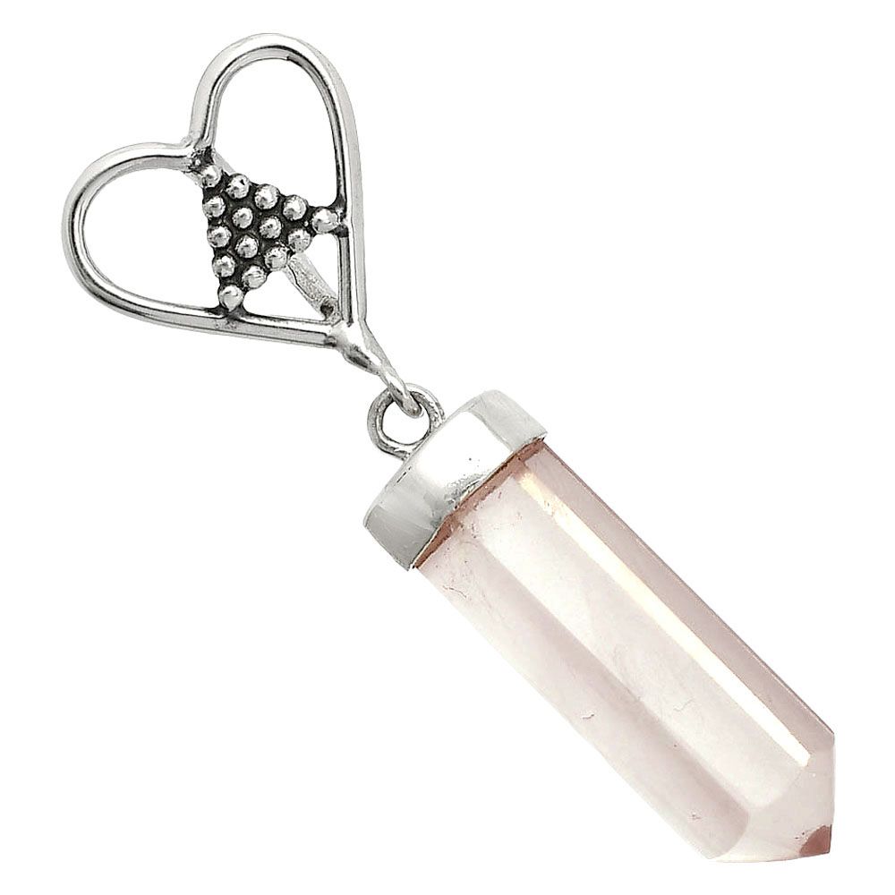 Rose Quartz Heart Point Sterling Silver Pendant