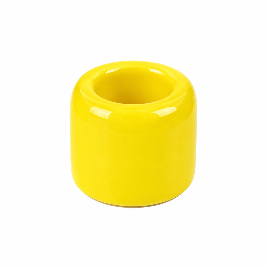 Yellow Round Ceramic House Candle Holder 1"
