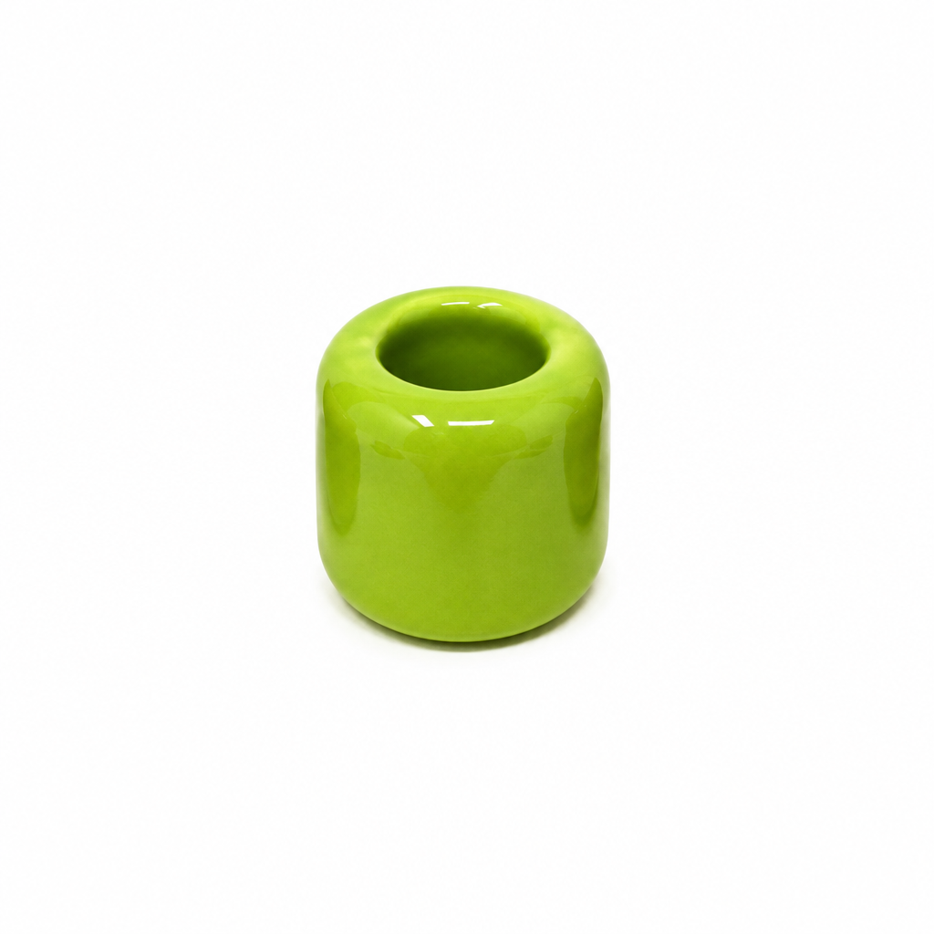 Green Round Ceramic House Candle Holder 1"