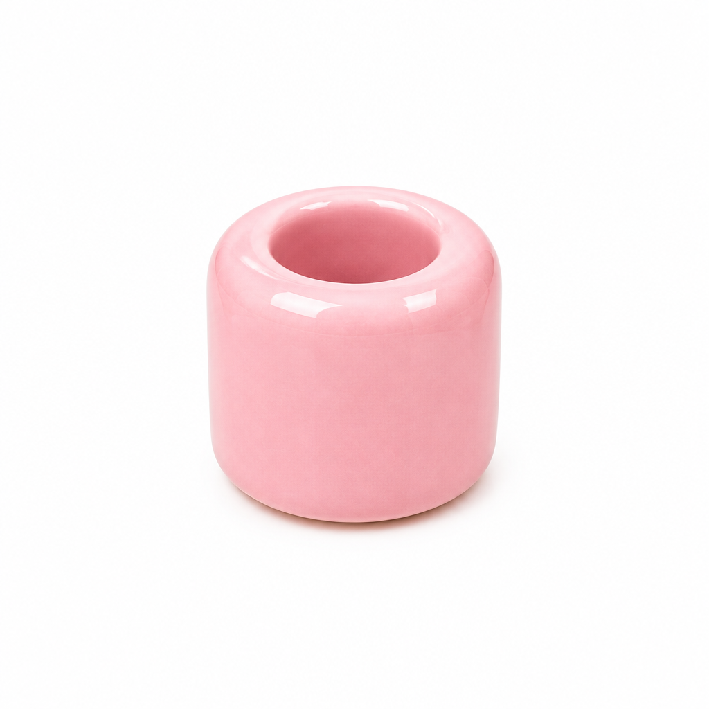Pink Round Ceramic House Candle Holder 1"
