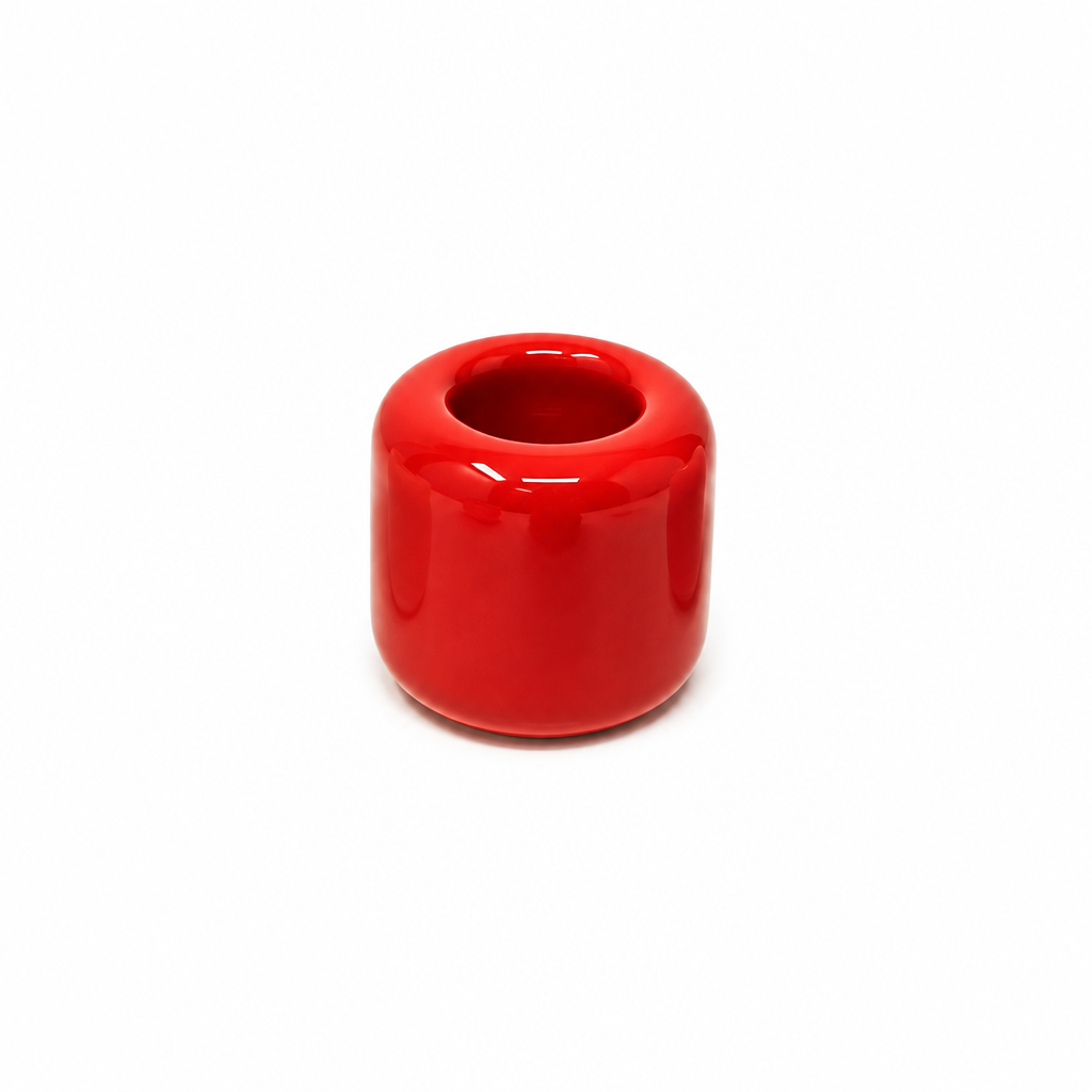 Red Round Ceramic House Candle Holder 1"