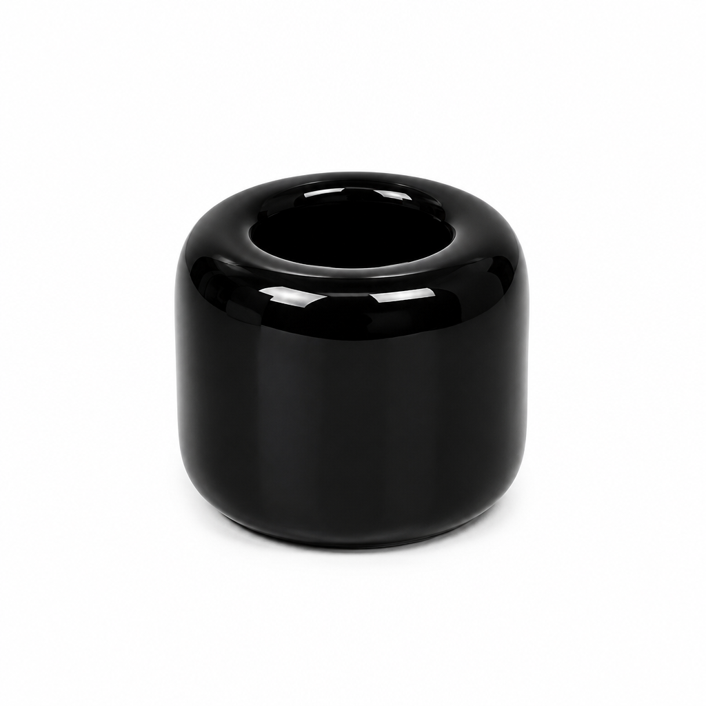 Black Round Ceramic House Candle Holder 1"