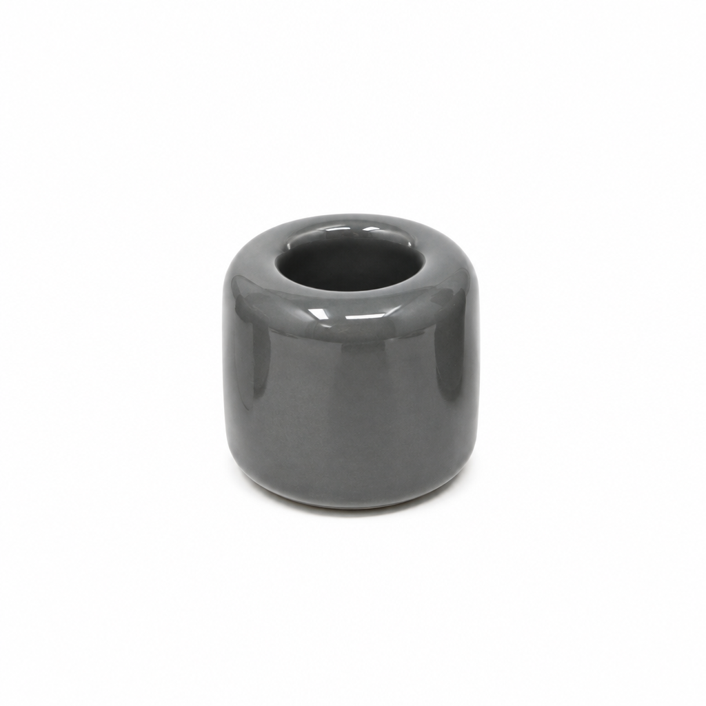 Gray Round Ceramic House Candle Holder 1"