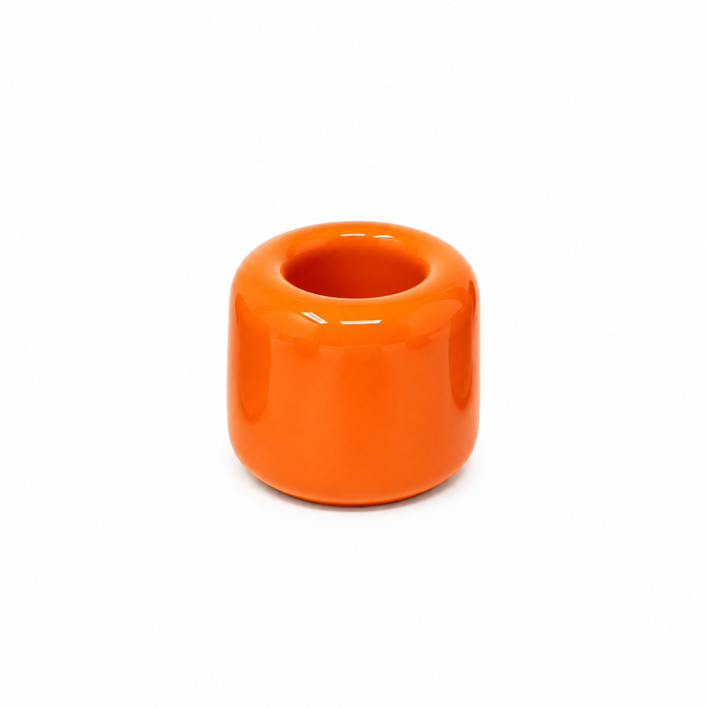 Orange Round Ceramic House Candle Holder 1"