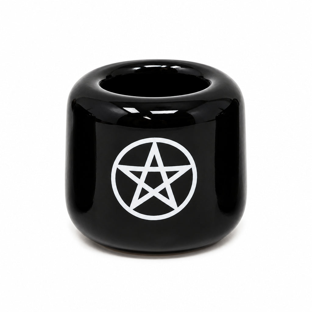 Ceramic House Round Candle Holder with Pentagram