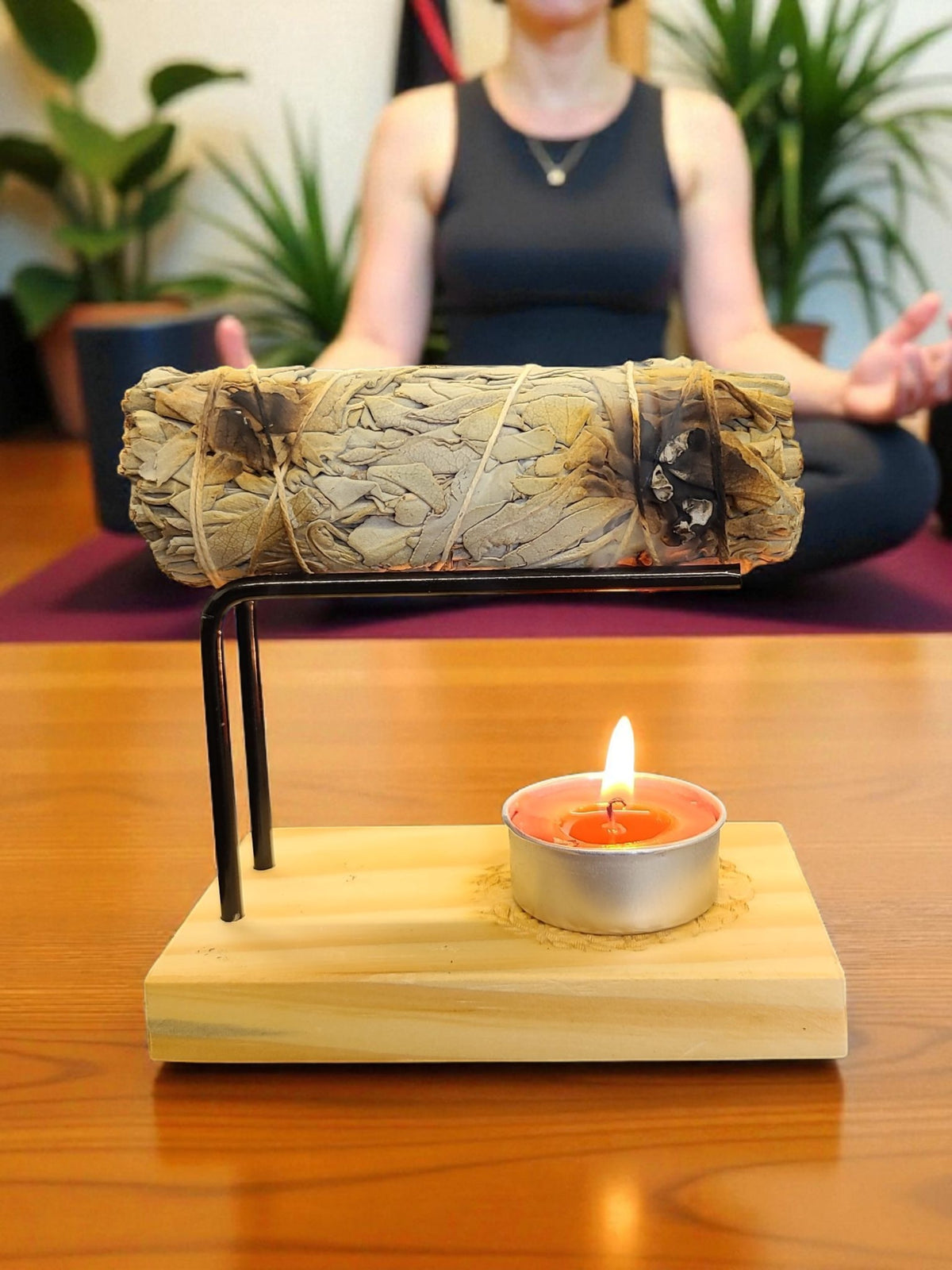 Wooden Sage &amp; Candle Burner : Sun