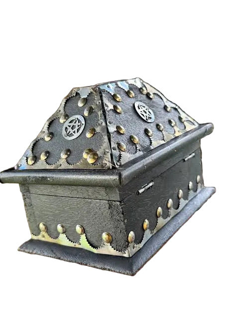 Pentagram Inlaid Wood Chest Black 7x6"