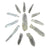 Clear crystal points arranged in a circular pattern on a white background
