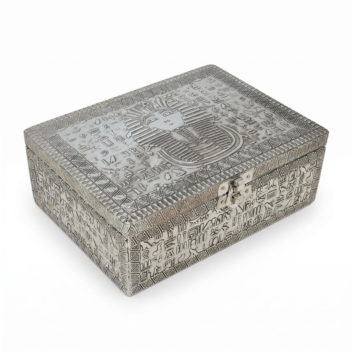 Egyptian Pharaoh Silver-Toned Metal Box 5x7"