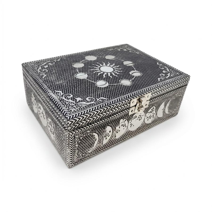 Moon Phases Around Sun Silver-Toned Metal Box 5x7"